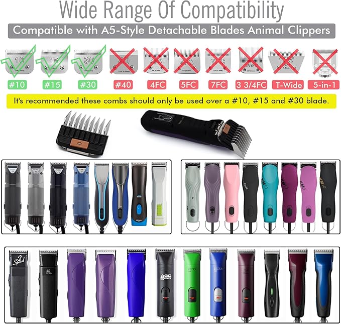 Professional A5-Style Animal Clipper Stainless Steel Color-Coded Snap-on Attachment Guard Guide Comb, 1/8"-1" Compatible with Wahl KM Series Oster A5 Andis Detachable Blade Pet Dog Groomers (#4-1/2")
