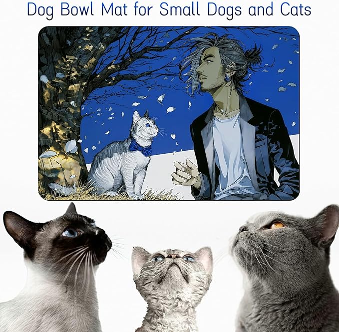 Dog Food Mat, 19.6" x 23.6" Absorbent Pet Feeding Mat for Food and Water, Waterproof Diatom Mud Pet Placemat with Non-Slip Rubber Backing, Easy Clean Cat Bowl Mat for Floors - Tree Cat Man