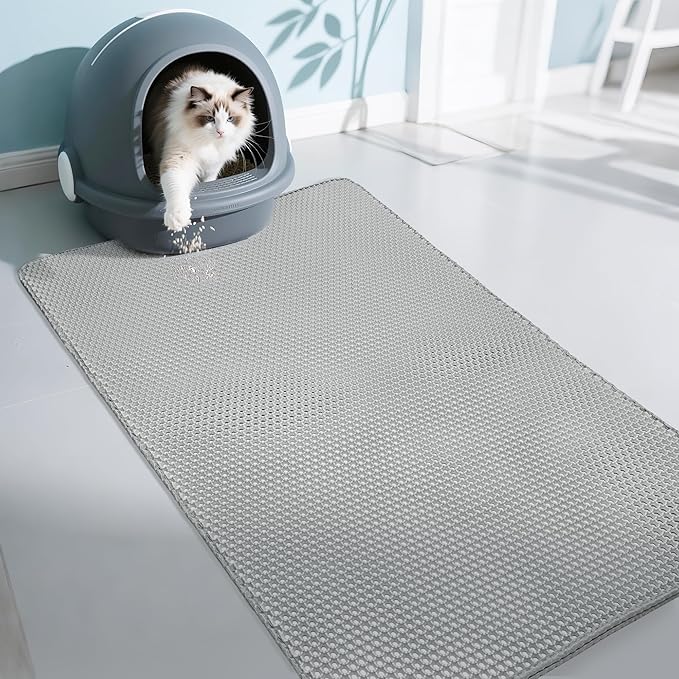 Cat Litter Box Mat, Extra Large (47" x 27"), Waterproof Cat Litter Trapping Mat, Double-Layer Scatter Control Pad Rug, Non-Slip, Easy Clean, Durable, Gray