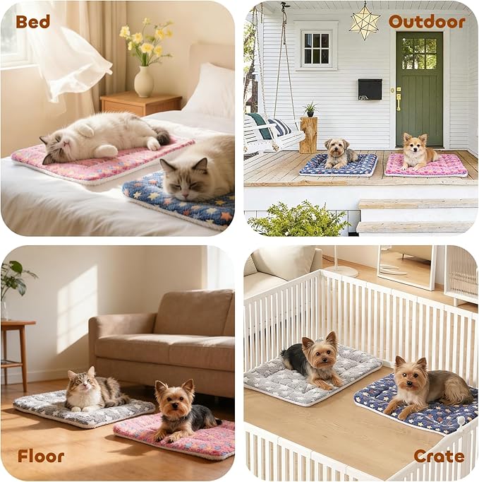 Mora Pets Dog Crate Pad - Ultra Soft Bed With Cute Star Print, Washable Mat for Large Medium Small Dogs, Reversible Fleece Kennel Liner, Cat Bed 35 x 22.8 Inch Pink