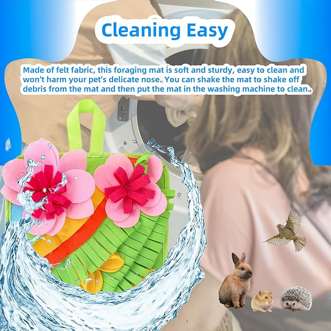 Rabbit Foraging Mat, Rabbit Snuffle Mat Guinea Pigs Hay Feeder Small Pet Puzzle Toy Interactive Feeding Game for Bunny Chinchillas Hamsters Ferrets Small Animals Treat Dispenser Anti Slip Feeding Mat