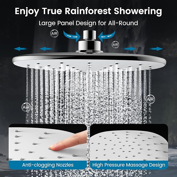 PWERAN 10" High Pressure Rain Shower Head with Handheld, Rainfall Shower Heads with 3-Mode Handheld Spray Combo, Detachable Hand Held Showerhead,71'' Hose and Holder for Kids, Pet & Elderly