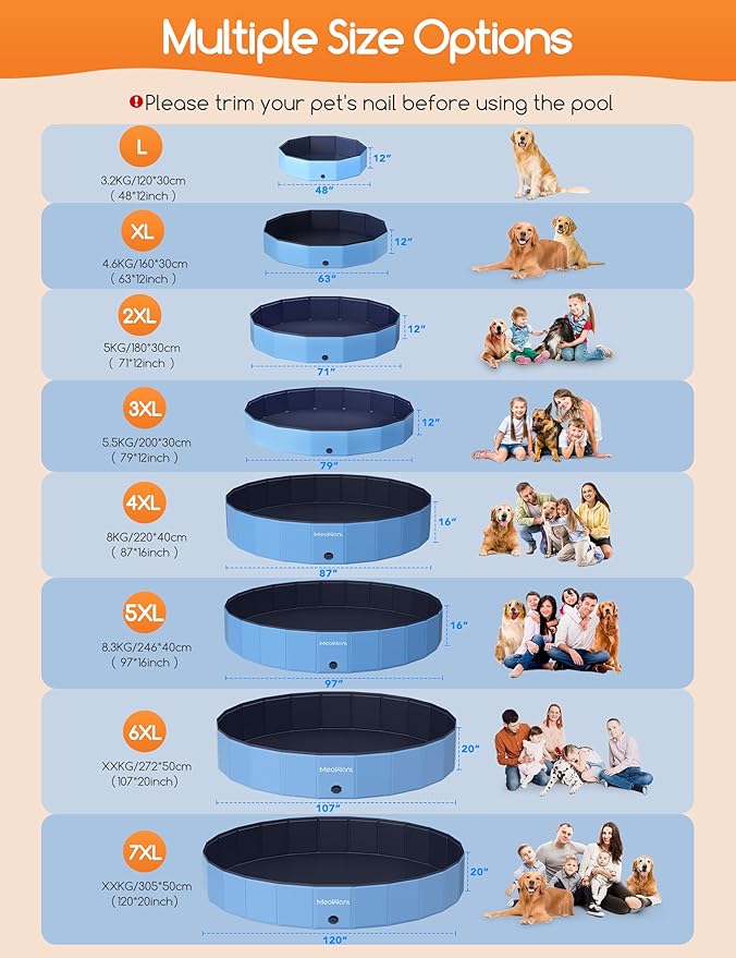 Meowant Extra Large Dog Pool Foldable 120'', Hard Plastic Dog Swimming Pools Kiddie Pool, Collapsible Dogs Pet Bath Pools, Portable Deep Dogs (7XL-120'' × 20'')