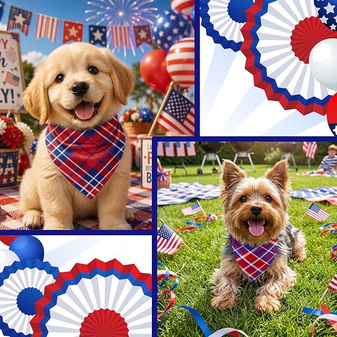 Abbylike 50 Pcs Patriotic Plaid Dog Bandanas Bulk 4th of July Bandanas for Dogs Triangle Kerchief Bib Scarf Set for Pet Independence Day 250th Anniversary Party Costume, 25 Styles(19.7 x 13.8 x 13.8)