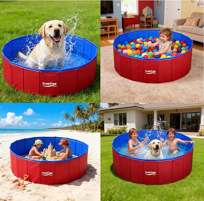 Foldable Pet Pool, Puppy Small Medium Large Dogs Pool,Non-Slip Pet Bath Tub for Outdoor Backyard,Collapsible Dogs Swimming Pool for Dogs Cats and Kids 47" red