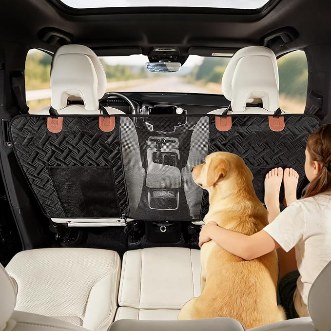 Dog Car Barrier,Dog Net for Car Divider,Pet Barrier with Mesh Organizer,Universal for Car,SUV,Truck