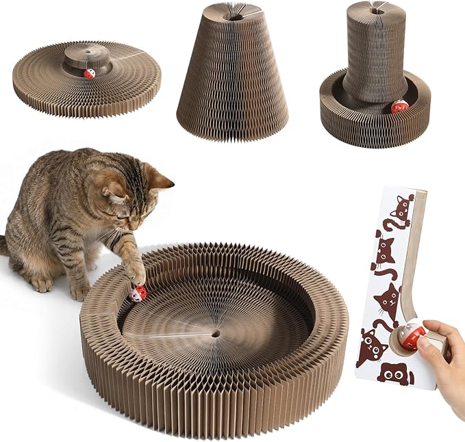 Wortade Reversible Magic Organ Cat Scratching Post, Foldable & Reversible Cat Scratcher for Indoor Cats, Cardboard Cat Scratcher, Interactive Kitten Toys Cat Enrichment for Indoor Cats