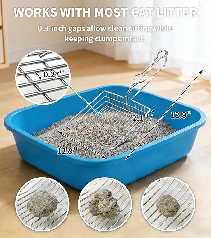 All Metal Cat Litter Scoop, Solid Metal Jumbo Litter Scooper Sifter, Cat Urine Scoop, Jumbo Metal Litter Scoop with Long Handle