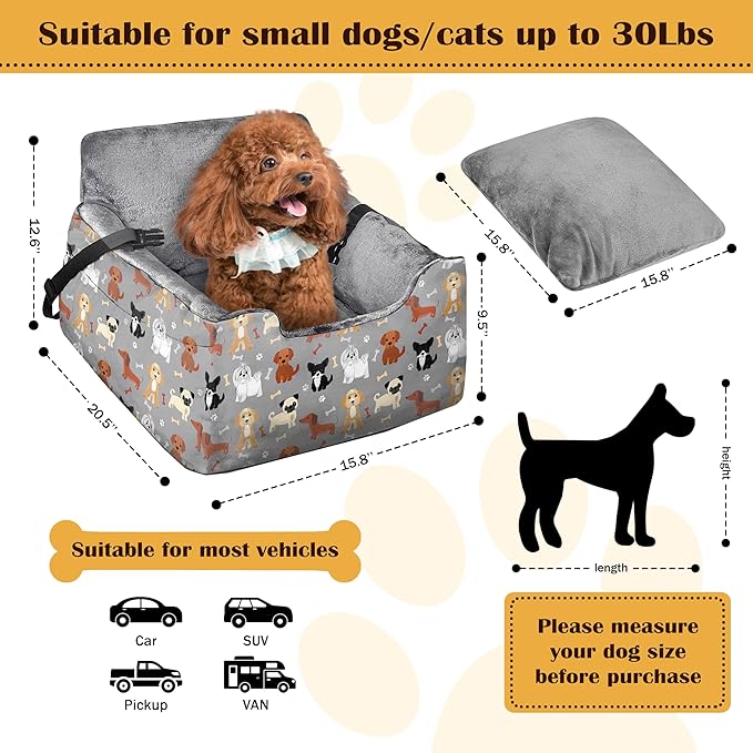 Dog Car Seats for Small Medium Sized Dogs Carseat for Car Funny Fuzzy Pet Dog Booster Car Seat Puppy Under 25 Lbs with Soft Plush Cushion&Washable Removable Cover
