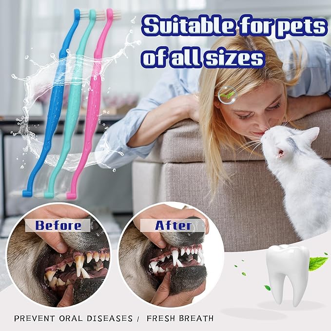 Dual Sided Cat Toothbrush Dog Toothbrush Finger Brush Micro Head, Suitable for Small to Large Dogs & Cats (White, Small)