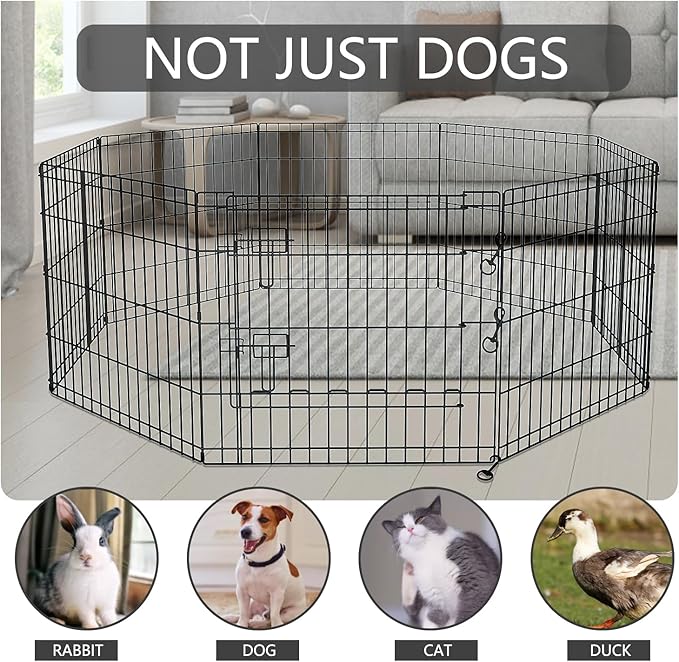 PETIME Foldable Metal Dog Exercise Pen/Pet Puppy Playpen Kennels Yard Fence Indoor/Outdoor 8 Panel 24" W x 36" H with Top Cover and Bottom Pad (Playpen+Bottom+Top Cover, 8 Panels 36" H)