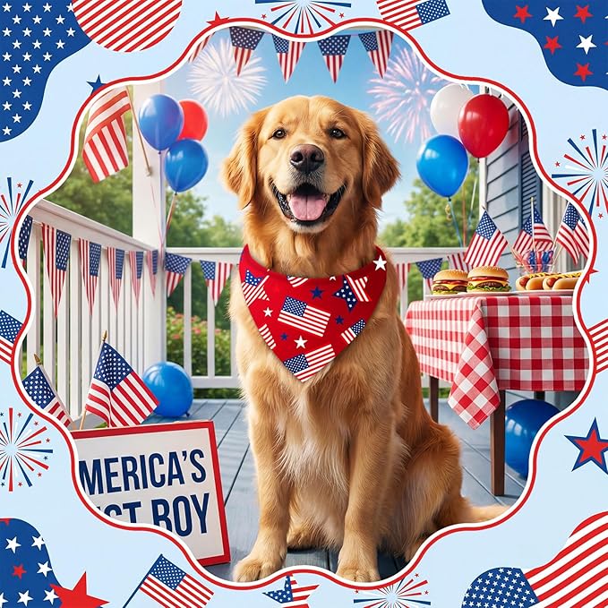 Abbylike 100 Pcs Patriotic Dog Bandanas Bulk 4th of July Bandanas for Dogs Star Triangle Kerchief Bib Scarf Set for Pet Independence Day 250th Anniversary Party Costume, 25 Styles(25.6 x 17.7 x 17.7)