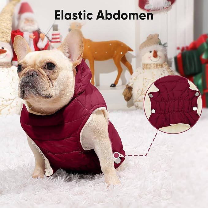 Vecomfy Fleece Lining Dog Hoodie with Harness Built in,Extra Warm Small Dog Jacket in Winter Puppy Coats with Drawstring Hooded,Red XS
