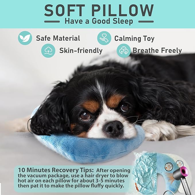 Cat Pillow, Dog Pillow, Claming Pillows for Small Dogs and Cats, Joint Relief Sleeping Improve Pet Neck Pillow， Deep Sleep Fluffy & Cozy Pet Calming Toy，Machine Washable(2 Pack(Blue&White))