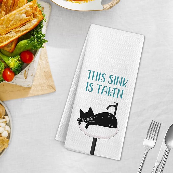 Funny Black Cat Hand Towels for Bathroom, This Sink is Taken Decorative Hand Towels, Black Cat Themed Dish Tea Towel for Kitchen Bathroom Decor, Cats Lover Gifts for Women Men, 16x24 Inch