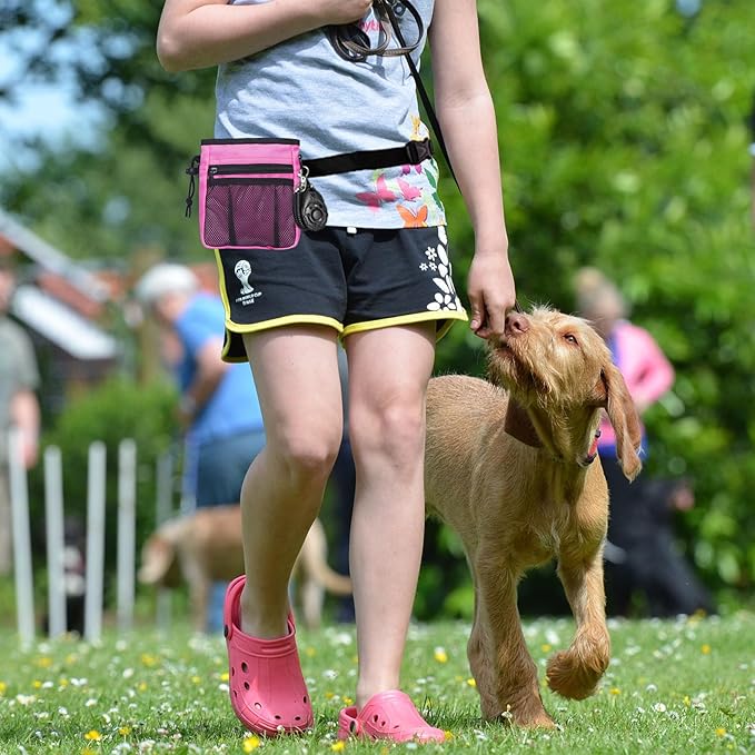 STMK Dog Treat Pouch Dog Clicker Training Kit, Dog Training Treat Pouch Dog Clicker for Training, 3 Ways to Wear Easily Carries Treat Pouches for Pet Training (Pink)