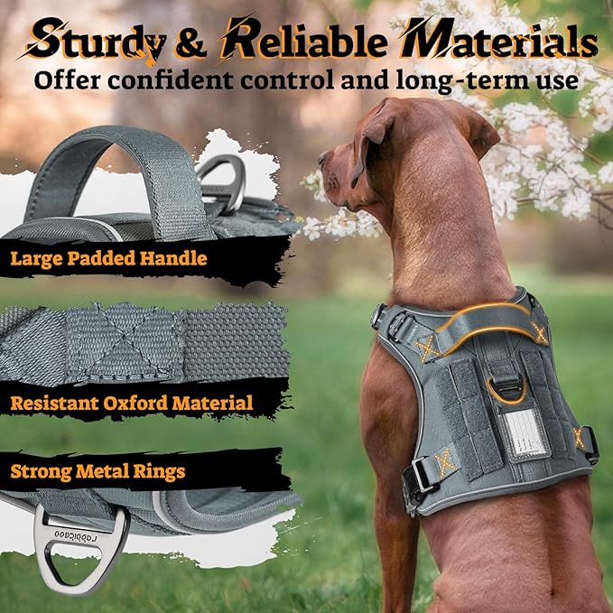 rabbitgoo Tactical Dog Harness for Small Dogs No Pull Adjustable Military Vest with Handle MOLLE Reflective Heavy Duty Dog Vest for Walking Training Hunting Outdoor Working Medium Size Dog Grey S