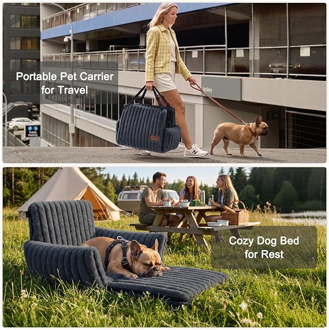 MIXJOY Dog Car Seat for Small/Medium Dogs up to 25 lbs, Multi-Functional Dog Carrier for Car with Detachable Washable Cover, Pet Travel Bed with Clip-On Safety Leash, Grey