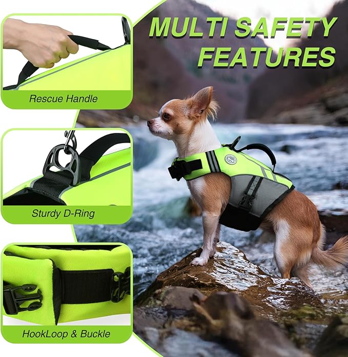 VIVAGLORY Sports Style Dog Life Vest, Dog Life Jacket for Swimming & Boating, Ripstop & Buoyancy for Puppy Doggy, Lifejacket with Handle, XS, Bright Yellow
