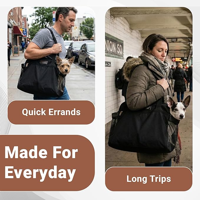 Soft-Sided Dog Carrier Bag, Airline Approved Pet Tote for Small Dogs & Cats, Breathable Mesh, Machine-Washable Cushion, TSA Friendly, Black