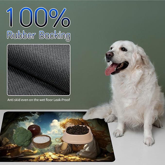 Dog Food Mat, 15.7" x 23.6" Absorbent Pet Feeding Mat for Food and Water, Waterproof Diatom Mud Pet Placemat with Non-Slip Rubber Backing, Easy Clean Cat Bowl Mat for Floors - Cloud Girl