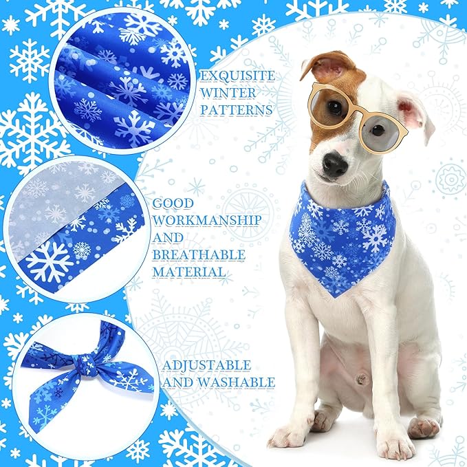 Abbylike 200 Pcs Winter Dog Bandanas Bulk Blue Snowflake Bandanas for Dogs Triangle Kerchief Bibs Scarf Set for Pet Christmas Xmas Winter Costume Photo Props Accessories Pet Shops Grooming, 25 Styles