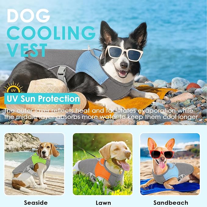 AOFITEE Dog Cooling Vest Small Dog, Lightweight Cooling Jacket for Dogs, Breathable Dogs Cooler Shirt with Harness D-Ring, Pet Sun Shirt UV Protection Ice Vest for Small Medium and Large Pet, S