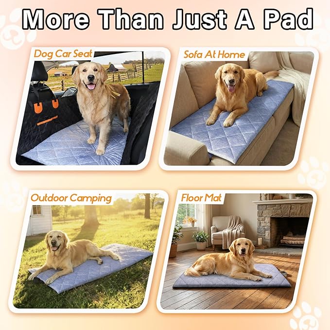 JoyBlooms Dog Bed for Car Back Seat, Dog Cooling Mat with 1.1in/2.8cm Thick Foam, Cooling Anti-Slip Washable Back Seat Pet Bed, 51.6in x 22.6in Fit on Backseat Extenders of SUVs and Small Trucks,Blue