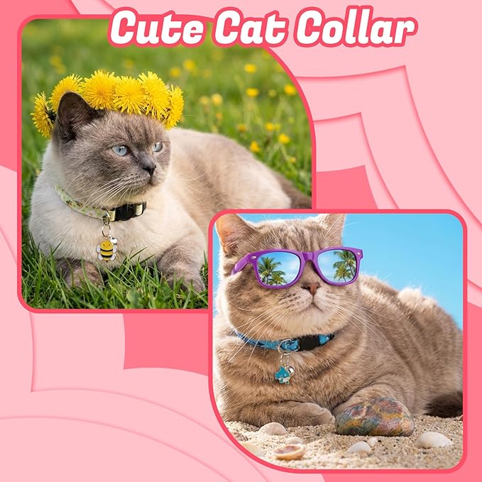30Pcs Breakaway Cat Collars with Bells and Pendants Adjustable Floral Fruit Cat Collars Safety Kitten Collar for Girl Boy Cats, Multicolor