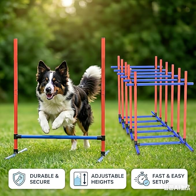 Dog Agility Training Jumping Hoop for Small Medium Dogs, Adjustable Height Pet Exercise Equipment for Outdoor Backyard (6 Jump)