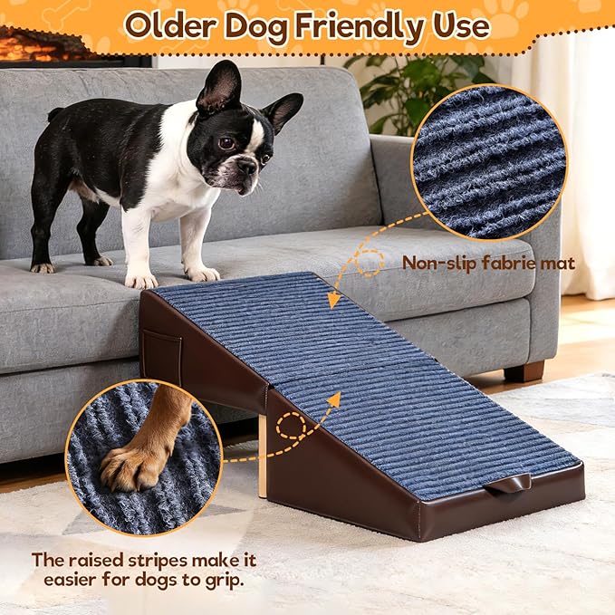 Dog Ramp for Small Dogs, 13.5" H-16 Wide Foldable Dog Stairs Ottoman for Bed and Couch,2 in 1 Pet Ramp & Steps,Split Ottoman Design,Non-Slip Wooden Pet Stairs for Puppy Senior Injured Dogs & Cats