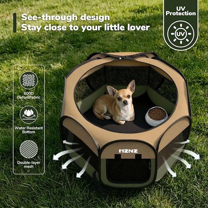 Dog Cat Playpen, Portable Small Animal Playpen Crate Indoor for Dogs Cats Rabbits, Foldable Guinea Pigs Bunny Cage Enclosure Outdoor, Pop Up Dogs Cats Tent Kennel with Carrying Case, Olive Green