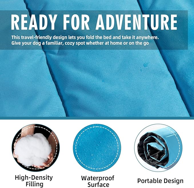 Outdoor Dog Bed Waterproof, Travel Dog Bed Large Size with Carry Bag, Machine Washable, Camping, Durable, Foldable Outdoor Dogs Mat for Small, Medium and Large Dogs
