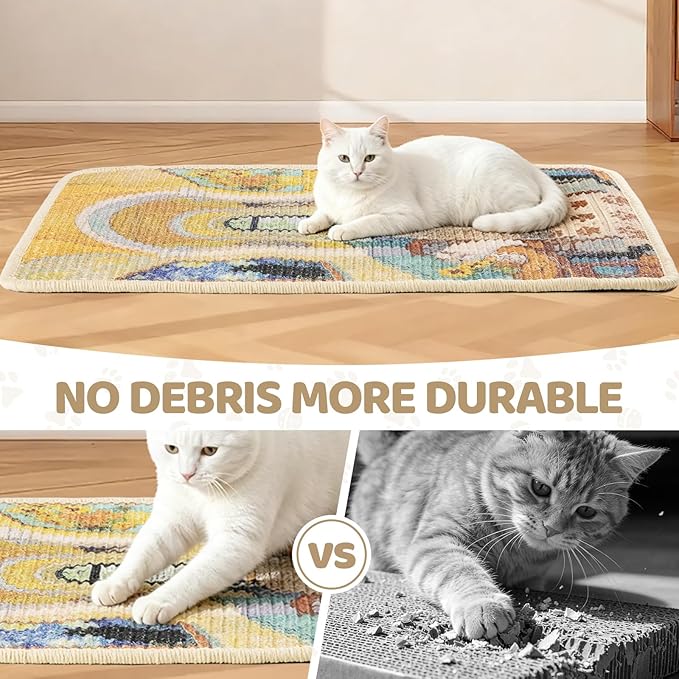 Graciadeco Cat Scratch Pad 23.6" x 15.7" Natural Sisal 2 Packs Couch Protector from cat Claws with Velcro & Catnip