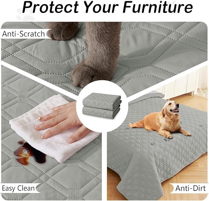 hyha Waterproof Dog Bed Blanket, Soft Pet Blankets, Waterproof Couch Cover for Dogs, Reversible Sofa Covers Washable for Furniture (30x53 Inch, Grey/Beige)