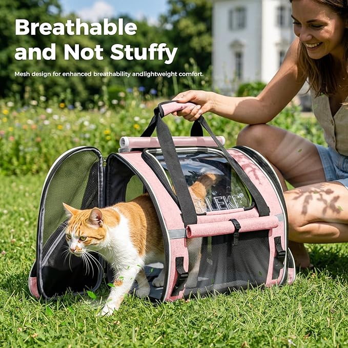 Lekereise Widened Pet Backpack Travel, Wide Pet Carrier Backpack for Cats and Small Dogs up to 18 lbs, Breathable Mesh Backpack Carrier with Sun Shade, Safety Leash, Hand Carry for Travel Vet Car