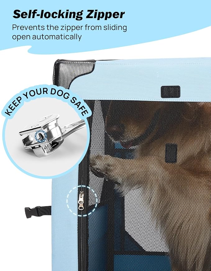JOYTUTUS Pet Day Special, 38 Inch Collapsible Dog Crate, Steel Frame 8-Bar Foldable Soft Kennel, Portable Travel Crate for Large Dog Up to 70lbs, Oxford Cat Carrier Fit for Car Travel Indoor Outdoor
