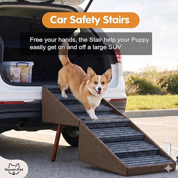 2-in-1 Dog Stairs for Bed and Couch, 21.6 Inch High,Foldable Ottoman with 6 Steps, Joint Relief for Small and Large Dogs (Coffee H 21.6'')