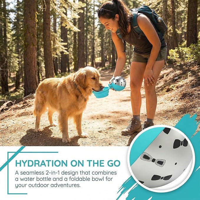 2-in-1 Portable Tumbler for Dogs, Leak-Proof Stainless Steel Dog Water Bottle with Silicone Bowl, Ideal for Walking, Hiking & Travel, Compact Dispenser for Small Dogs & Puppies (10oz) (A)