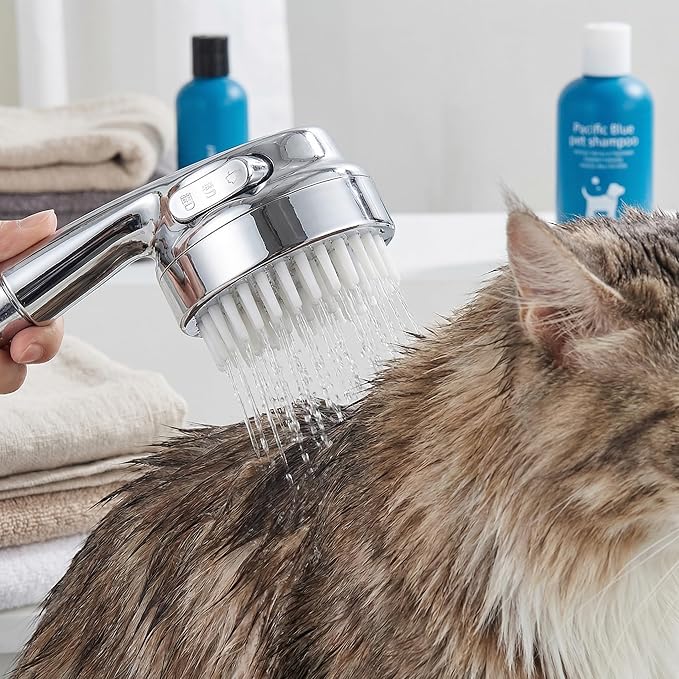 Leadigol Pet Shower Head,Dog Bathing Nozzle,Shower Sprayers with Bath Brush,Pet Washing Sprinkler,Handheld Showerhead for Cats(Silver)