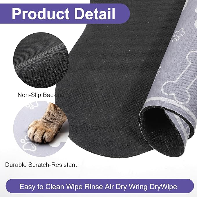 Dog Cat Food Mat Rapid Absorbent Dog Bone Shaped Placemat Water Bowl Mat No Stains Quick Dry Water Dispenser Mats Pet Accessories Supplies (15.7 × 11.8 inches/40 × 30 cm)