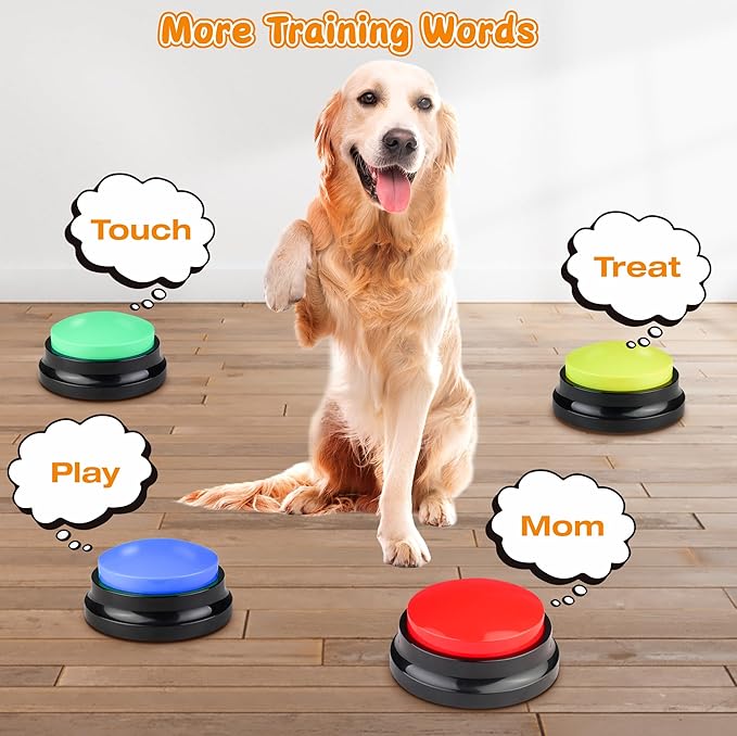 Recordable Buttons 4 Color, Dog Buttons for Communication, Training Your Pet to Talk, Talking Pet Buttons, Dog Training Set, 30 Second Record & Clear Playback