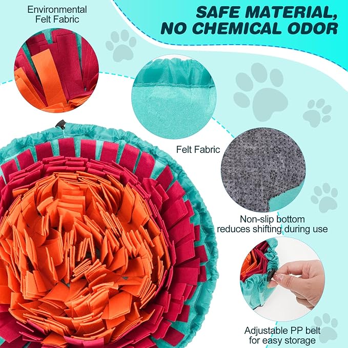 Snuffle Mat for Dogs- Boredom Relief Snuffle Mat, Dog Educational Toys, Portable for Indoor & Outdoor Use, Encourages Natural Foraging Skills for Cats, Rabbits & Dogs（Rose Red Orange