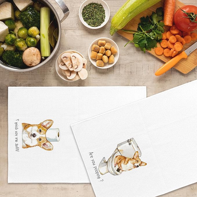 Funny Corgi Bathroom Hand Towels, Corgi Lovers Gifts for Women Hand Towels, Dog Mom Lovers Gifts for Women Decorative Towel, Funny Dog Bathroom Decor 16x24 Inch Set of 2