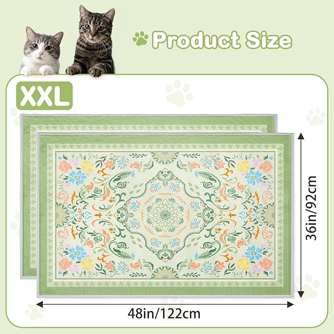 Washable Cat Litter Mat 48"x36" 2Pack with Non-Slip Bottom Waterproof Litter Box Mat Easy to Clean Litter Trapping Mat for Kitty