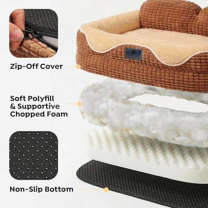 Veehoo Cute Dog Bed for Medium Dogs, Orthopedic Egg-Crate Foam Dog Bed with Sides, Removable Washable Cover & Waterproof Lining, Comfortable Pet Couch Pet Sofa, 36"