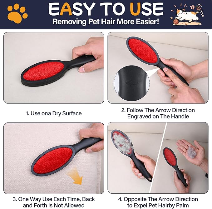 2 Pack Magic Lint Brush for Pet Hair, Double Sided Reusable Velvet Lint Remover for Clothes, Couch, Furniture & Upholstery, Dog & Cat Fur Cleaner, No Sticky Roller Refills Needed