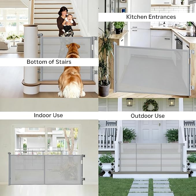 200 Inch Extra Wide Retractable Baby Gate,Mesh Baby Gate or Mesh Dog Gate,34" Tall,Child Safety Gate for Doorways, Stairs, Hallways, Indoor or Outdoor (Gray, 200''Wide 41''Tall)