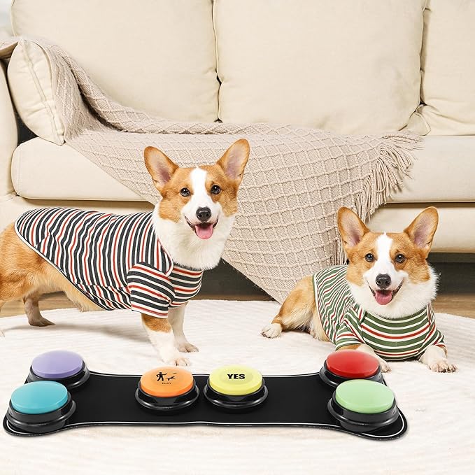 6Pcs Dog Buttons for Communication with Nonslip Mat and 25 Stickers, Plastic Dog Buttons Talk, 30s Recordable Dog Training Buttons, Dog Talking Buttons for Pet Talk Training