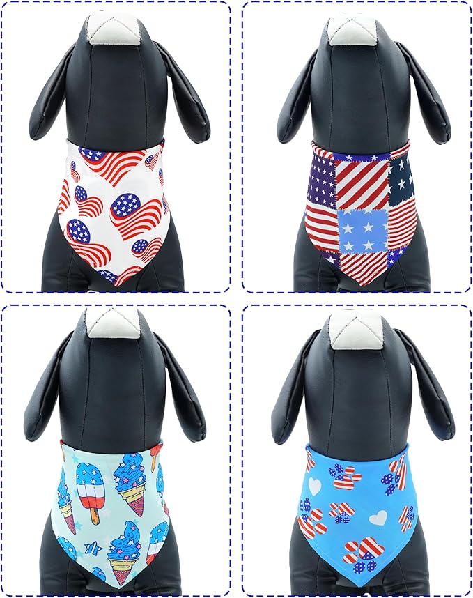 PET SHOW 50 Pack 4th of July Small Dog Bandanas Bulk XS Washable US Flag Cats Puppy Patriotic Triangle Bibs Star&Stripe Kerchief Set Dog Scarves Pet Girl Boy Holiday Grooming Accessories